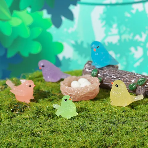 Ornement de Paysage Miniature d'Oiseau Mignon Lumineux pour Décoration de Bureau Mini Figurines d'Oiseaux en Résine