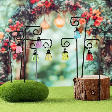 Luminous Mini Lantern Micro Landscape Ornament Resin Potted Plant DIY Decoration Garden Accessory With Iron Hook
