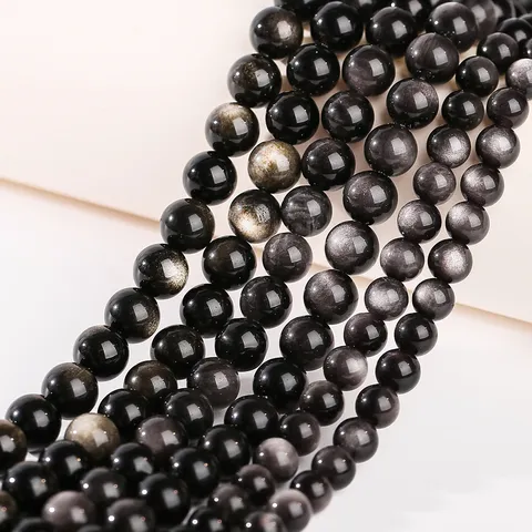 Natural Silver Sheen Golden Obsidian Loose Beads Round Smooth Polished Beads For DIY Bracelet Necklace Jewelry Making Cat Eye Stone Beads