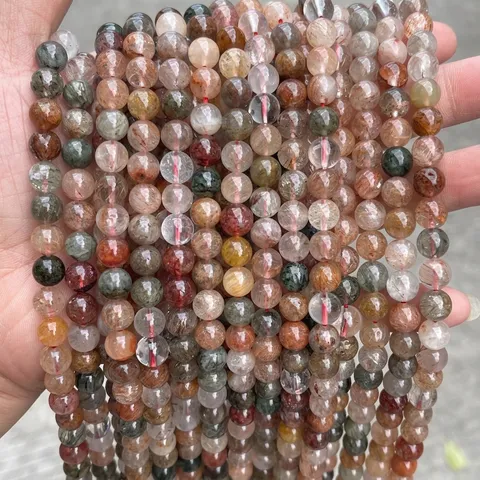 Cuentas Sueltas de Cuarzo Rutilado Rojo y Verde Natural Grado 3A Cuentas de Cristal Redondas de 6mm 8mm 10mm para Accesorios de Fabricación de Joyas DIY