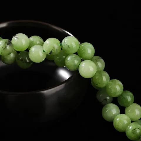 Prehnite Green Color Xinjiang Chalcedony Loose Beads Round Gemstone Beads For DIY Jewelry Making Necklaces Bracelets Accessory