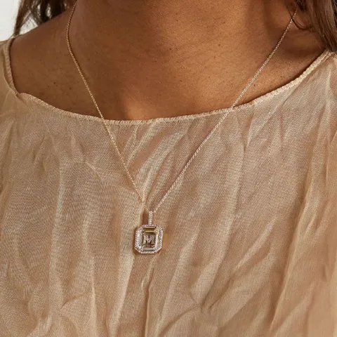 Alphabet Initial Anhänger Halskette Für Damen Vergoldet Messing Rechteck Strass Schlüsselbeinkette Mode Nische Schmuck