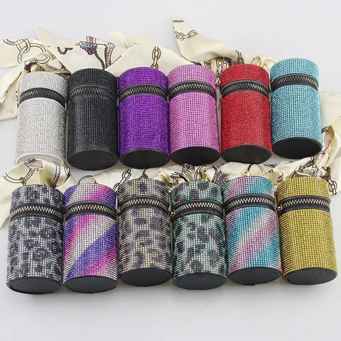 Luxurious Alloy Rhinestone Lipstick Holder Keychain Exquisite Satin Scarf Bag Charm Accessory For Women Fashion Jewelry Keyring