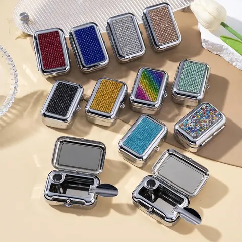 Luxury Rhinestone Encrusted Metal Cigarette Case Portable Mini Storage Box Shiny Alloy Inlaid Diamond Smoker Accessory Business Gift