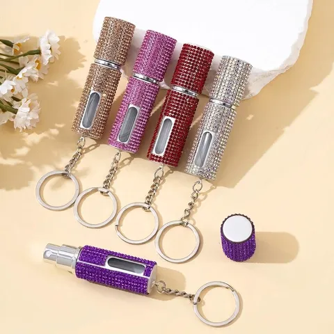 Llavero de Botella de Atomizador de Perfume de Strass de 5ml Mini Botella de Spray Recargable para Mujeres Accesorios de Viaje Llavero de Moda Regalo