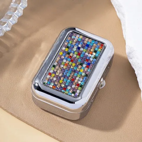 Luxury Rhinestone Encrusted Metal Cigarette Case Portable Mini Storage Box Shiny Alloy Inlaid Diamond Smoker Accessory Business Gift