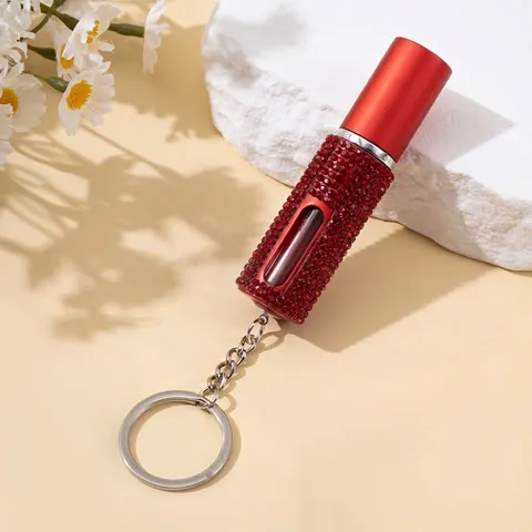 Porte-clés Atomiseur de Parfum en Strass 5ml Mini Flacon de Parfum Rechargeable Bling Avec Anneau en Métal pour Femmes Accessoire Voyage