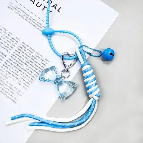 Süßer Acryl Schleife Schlüsselanhänger Handgewebt Kletterseil Herzverschluss Taschenanhänger Glocke Anhänger Für Rucksack Handtasche Dekoration