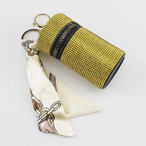 Luxurious Alloy Rhinestone Lipstick Holder Keychain Exquisite Satin Scarf Bag Charm Accessory For Women Fashion Jewelry Keyring