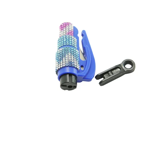 Portable 2-In-1 Car Safety Hammer Keychain Rhinestone Window Breaker Seatbelt Cutter Resin Rhinestone Studded Auto Escape Survival Tool
