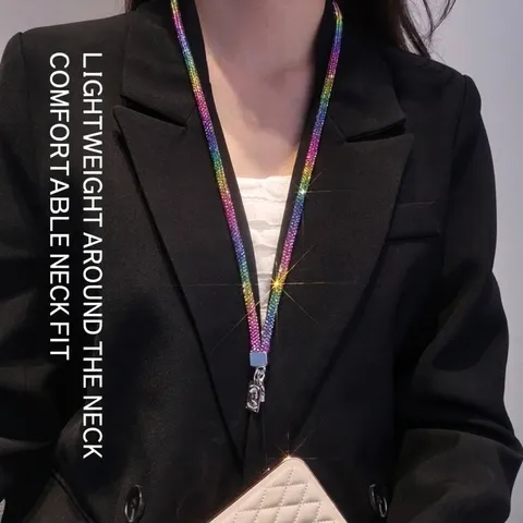 Luxury Rhinestone Mobile Phone Lanyard Colorful Crystal Wrist Strap Neck Hanging Chain For Women Fashion Phone Case Accessory