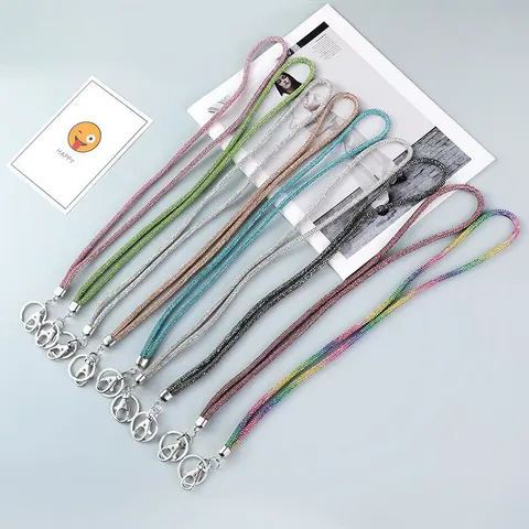 Universal 6-Row Rhinestone Mobile Phone Neck Lanyard Long Chain Wrist Rope Anti-fall ID Card Holder Accessory