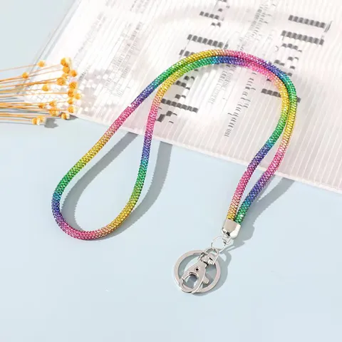 Universal 6-Row Rhinestone Mobile Phone Neck Lanyard Long Chain Wrist Rope Anti-fall ID Card Holder Accessory