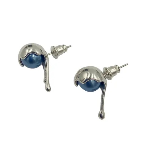Pendientes de Botón de Latón Chapado en Oro Lava Fluida Con Perla Artificial Estilo Frío Minimalista Retro Joyería para Mujer