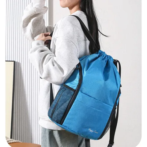 Waterdichte Trekkoord Rugzak Casual Reizen Sport Gym Tas Lichtgewicht Polyester Daypack Voor Vrouwen