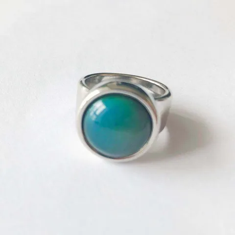 Anillo de Latón con Piedra de Humor Estilo Francés para Mujer Cambio de Color por Temperatura Moda Minimalista Chapado en Oro Plata