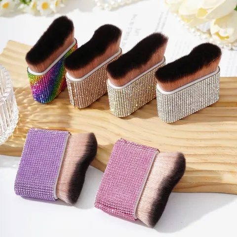 Gros Pinceau à Poudre avec Manche en Strass Poils en Nylon Souples Pinceau à Fard Portatif Outil de Maquillage pour Femmes