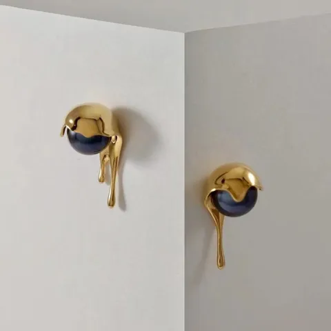 Pendientes de Botón de Latón Chapado en Oro Lava Fluida Con Perla Artificial Estilo Frío Minimalista Retro Joyería para Mujer
