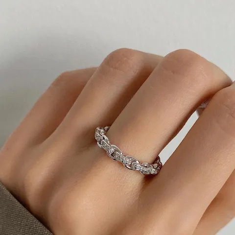 Minimalist Messing Gold Silber Plattiert Kettenglied Strass Ring Für Damen Mode Personalisiert Stapelbar Fingerring Schmuck