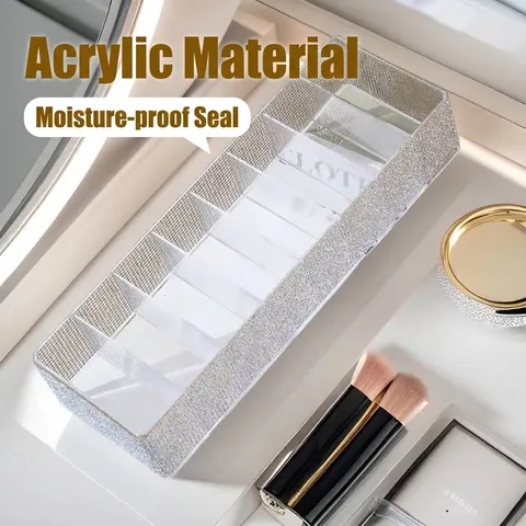 Lujosa Caja de Almacenamiento de Joyas de Acrílico con Pedrería 10 Compartimentos Organizador de Joyas Transparente para Anillos Pendientes