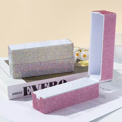 30 Holes Nail Drill Bit Storage Box Full Rhinestone Manicure Bit Stand Case Display Organizer For Professional Salon Desk