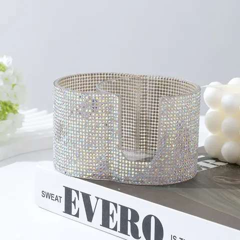 Strass Make-up Organizer 2-in-1 Wattenschijfjes Wattenstaafjes Houder Dubbel Gat Iriserend Plastic Opbergdoos Voor Kaptafel