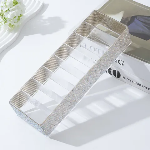 Lujosa Caja de Almacenamiento de Joyas de Acrílico con Pedrería 10 Compartimentos Organizador de Joyas Transparente para Anillos Pendientes