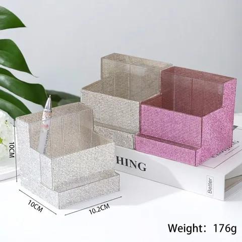 Rhinestone Acrylic Nail Drill Storage Box Exquisite Tiered Desktop Organizer For Manicure Tools And Makeup Brushes
