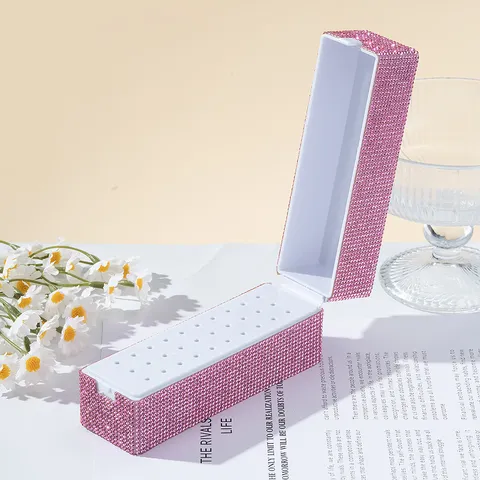 30 Holes Nail Drill Bit Storage Box Full Rhinestone Manicure Bit Stand Case Display Organizer For Professional Salon Desk