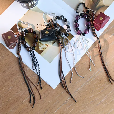 Vintage Cute Mini Purse Bag Charm Keychain Beaded Leopard Print PU Leather Tassel Pendant With Heart Buckle For Women Girls