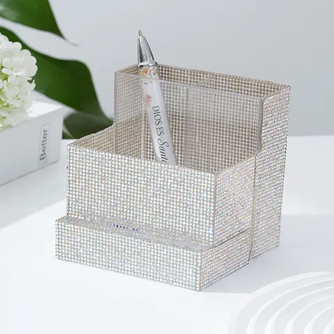 Rhinestone Acrylic Nail Drill Storage Box Exquisite Tiered Desktop Organizer For Manicure Tools And Makeup Brushes