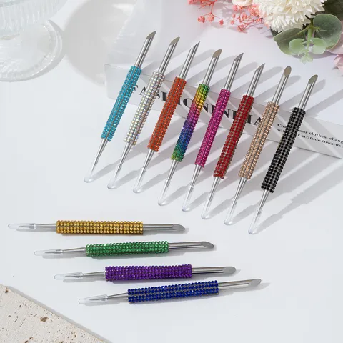 Stainless Steel Double Ended Nail Art Tool Cuticle Pusher Dotting Pen Inlaid Rhinestone Manicure Gel Polish Remover Tool