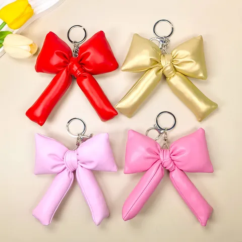 Ciondolo da Borsa con Fiocco in Pelle PU Stile Coreano Portachiavi a Fiocco Imbottito per Accessori da Borsetta da Donna