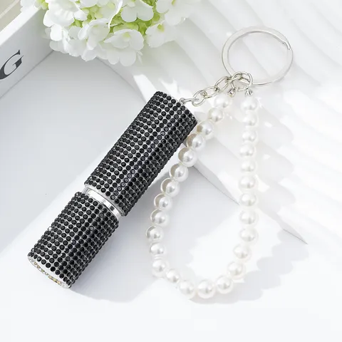 Rhinestone Refillable Perfume Bottle Keychain Artificial Pearl Strap Portable Bag Pendant Accessory Women Jewelry Gift