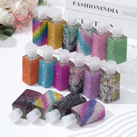 Rhinestone Luxury Perfume Spray Bottle Travel Portable Refillable Empty Bottle Toner Dispenser Handmade Crystal Inlaid Makeup Tool