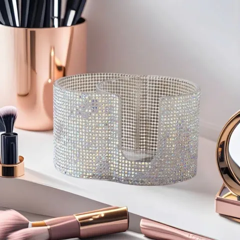 Strass Make-up Organizer 2-in-1 Wattenschijfjes Wattenstaafjes Houder Dubbel Gat Iriserend Plastic Opbergdoos Voor Kaptafel
