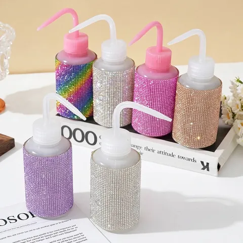 Luxury Rhinestone Eyelash Wash Bottle Squeeze Bottle With Curved Nozzle For Lash Extensions Nail Art Cleaning Tools Plastic