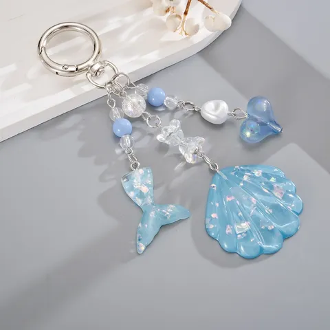 Série Océan Acrylique Queue de Poisson Coquillage Charme de Téléphone Paillettes Pendentif de Sac Fermoir Métallique Porte-clés