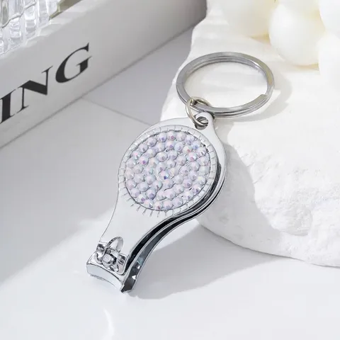 Stainless Steel Rhinestone Nail Clipper Keychain Bottle Opener Multifunctional Portable Manicure Tool For Daily Travel Gift