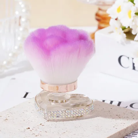 Multifunctional Jeweled Heart Base Nail Dust Brush Gradient Synthetic Fiber Makeup Powder Blush Brush Rhinestone Inlaid Beauty Tool