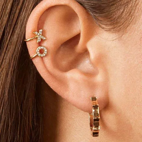 Γαλλικό Street Style Χρυσό Ορείχαλκος Αλφάβητο Ear Cuffs Σκουλαρίκια Κλιπ με Γράμματα Στρας A-Z Σκουλαρίκια Χωρίς Τρύπα για Γυναίκες