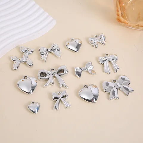 Silver Plated Acrylic Heart Bow Balloon Dog Charms For DIY Jewelry Making Necklaces Bracelets Metallic Look Pendants Accessories
