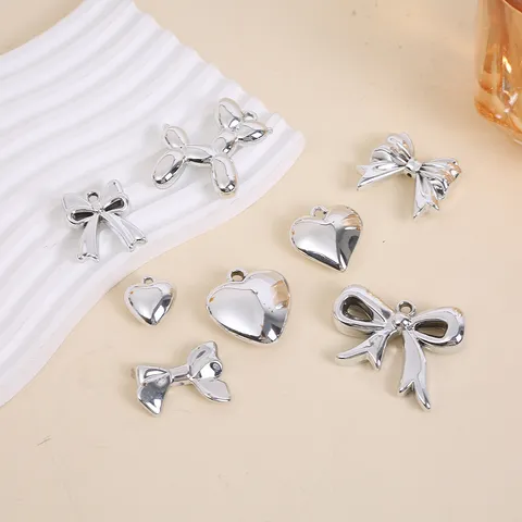 Silver Plated Acrylic Heart Bow Balloon Dog Charms For DIY Jewelry Making Necklaces Bracelets Metallic Look Pendants Accessories