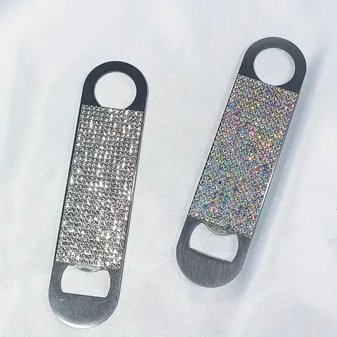 Luxurious Rhinestone Stainless Steel Beer Bottle Opener Portable Flat Soda Drink Bottle Opener With Inlaid Sparkling Rhinestones