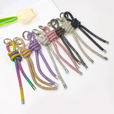 Funkelnder Voller Strass Geknoteter Schlüsselanhänger Anhänger Für Damen Mode Tasche Charm Handgefertigtes Kristall Telefon Lanyard Zubehör