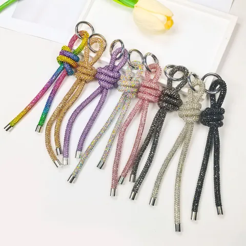 Funkelnder Voller Strass Geknoteter Schlüsselanhänger Anhänger Für Damen Mode Tasche Charm Handgefertigtes Kristall Telefon Lanyard Zubehör