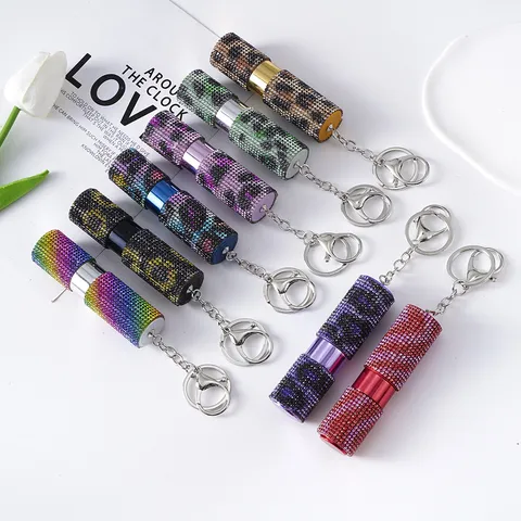 Llavero de Botella de Atomizador de Perfume de Strass Portátil Aleación Estampado de Leopardo Botella de Spray Recargable para Mujer