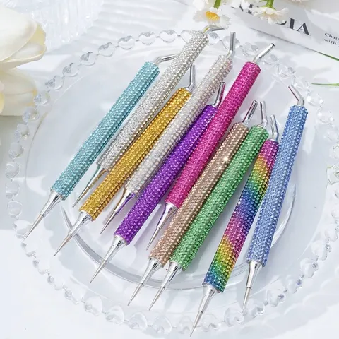 Dual-Head Nail Dotting Pen Rhinestone Handle Wax Tip Metal Picker For Nail Art Accessories Precision Suction Rhinestone Tool Professional Manicure Pen