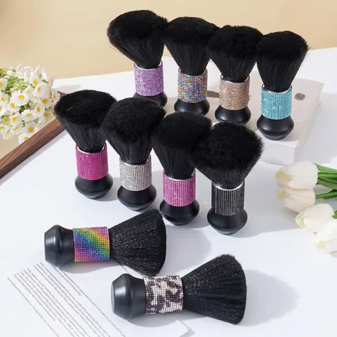 Professional Barber Neck Duster Brush Soft Bristles Hair Cleaning Tool Rhinestone Handle Neck Hair Remover For Salon Stylist Home