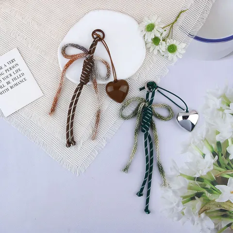 Woven Cotton Rope Bow Heart Bag Charm Pendant Keychain For Women Aesthetic Phone Charm Individual Car Decor Key Ring Gift